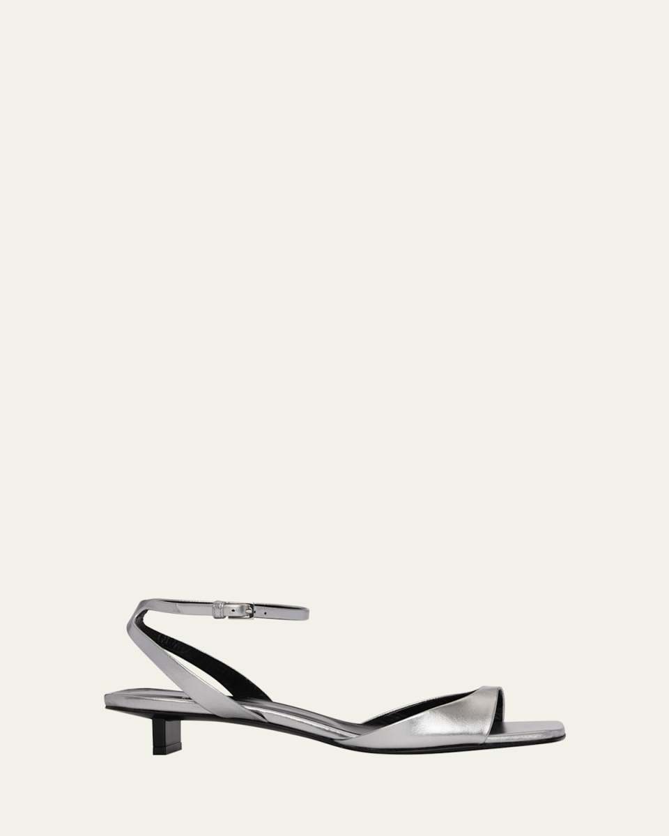 Stella Metallic Kitten Ankle-Strap Sandals